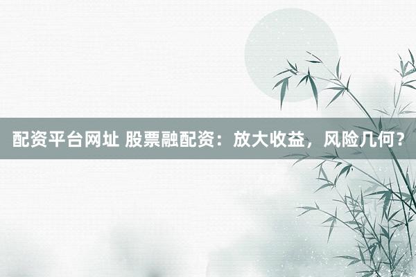 配资平台网址 股票融配资：放大收益，风险几何？