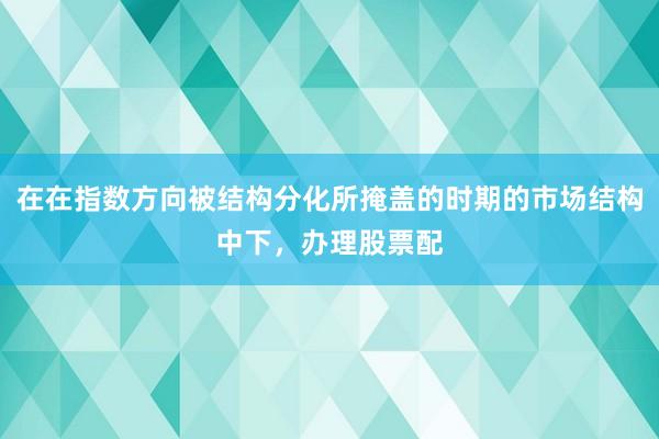 在在指数方向被结构分化所掩盖的时期的市场结构中下，办理股票配