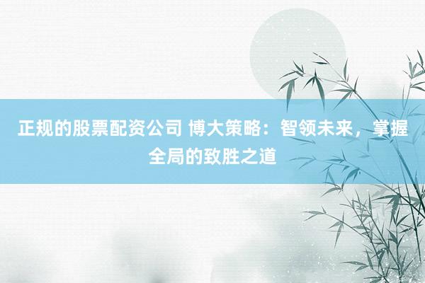 正规的股票配资公司 博大策略：智领未来，掌握全局的致胜之道